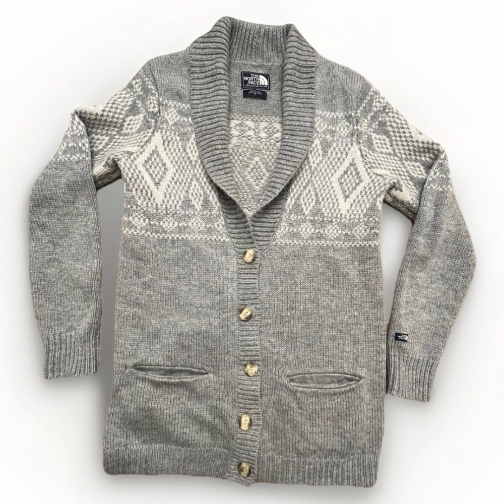The North Face Gray Wool Blend Shawl Collar Cardigan Sweater Adult Small EUC